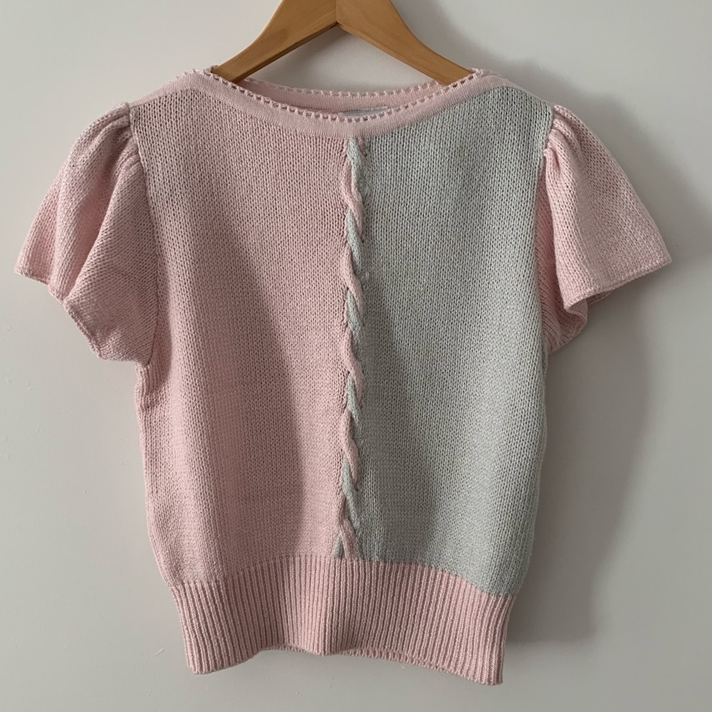 Vintage J.T. Martin Braided Detail Colorblock Pastel Short Sleeve Sweater